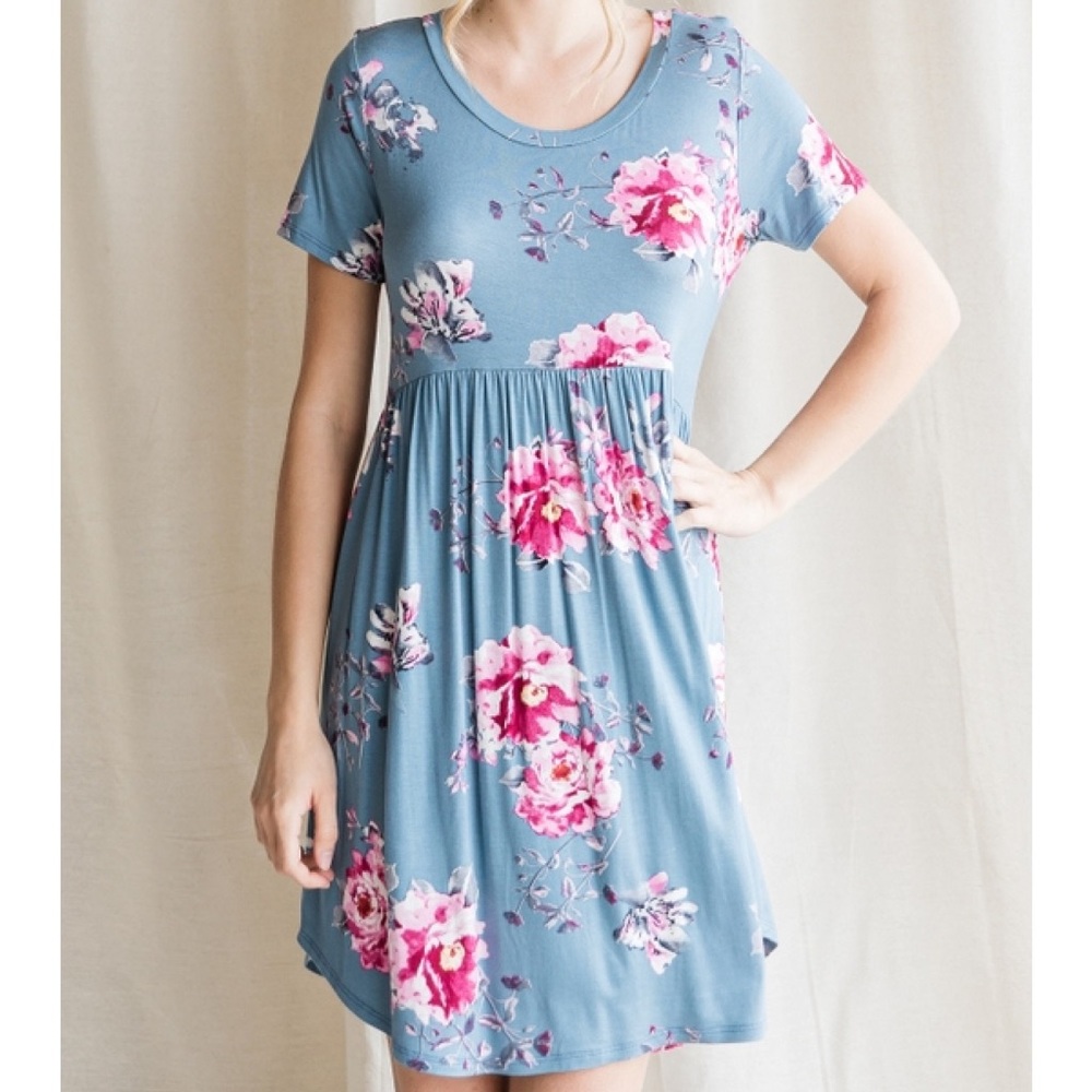 Blue Floral Babydoll Dress